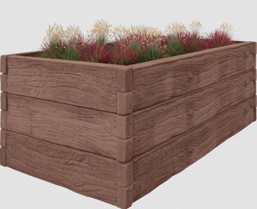 Betonový vyvýšený záhon - 1 x 2 x 0,75 m - vzor dřevo, hnědá