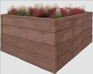 Betonový vyvýšený záhon - 2 x 2 x 1 m - vzor dřevo, hnědá