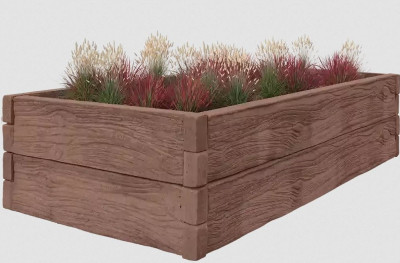 Betonový vyvýšený záhon - 1 x 2 x 0,5 m - vzor dřevo, hnědá