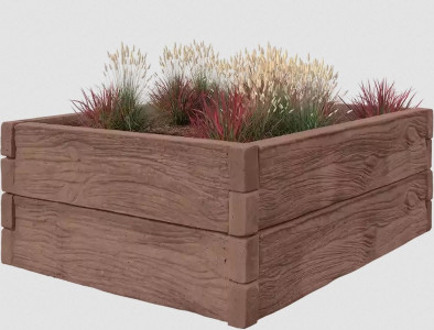 Betonový vyvýšený záhon - 1 x 1 x 0,5 m - vzor dřevo, hnědá